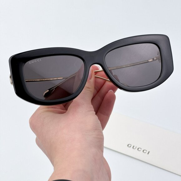 Gucci Women BRAND NEW Sunglasses Black Gold Grey Butterfly GG1566S 001 - Picture 1 of 11